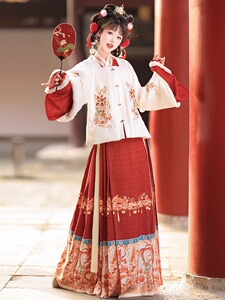 玲珑福福冬季加厚明制汉服女马面裙新年款拜年套装中国风古装全套