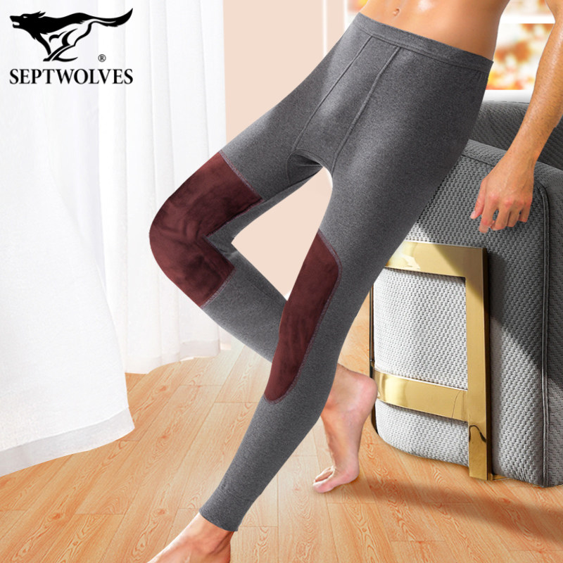 七匹狼纯棉护膝盖加绒保暖裤秋裤男款加厚中老年人男士线裤春秋冬