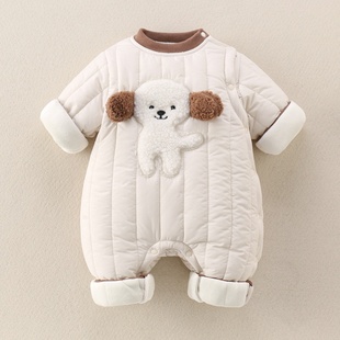 婴儿连体衣冬季 新生儿加绒夹棉外出棉服男女宝宝可爱保暖哈衣爬服