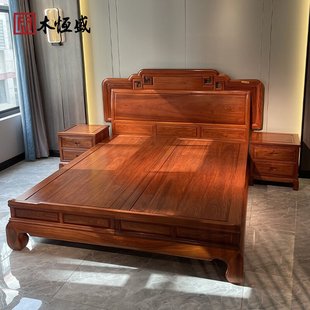 实木古典大果紫檀大婚床双人床婚用大床 红木家具缅甸花梨客厅中式