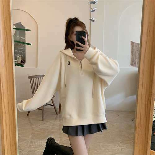 谢谢家半拉链设计感连帽卫衣
