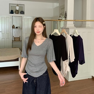 瘦瘦T休闲显瘦修身 MM谢谢家大码 设计感荡袖 胖MM夏季 打底上衣 新款