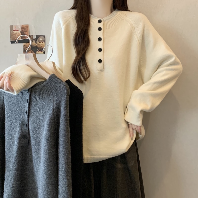 纽扣毛衣宽松显瘦针织衫上衣打底