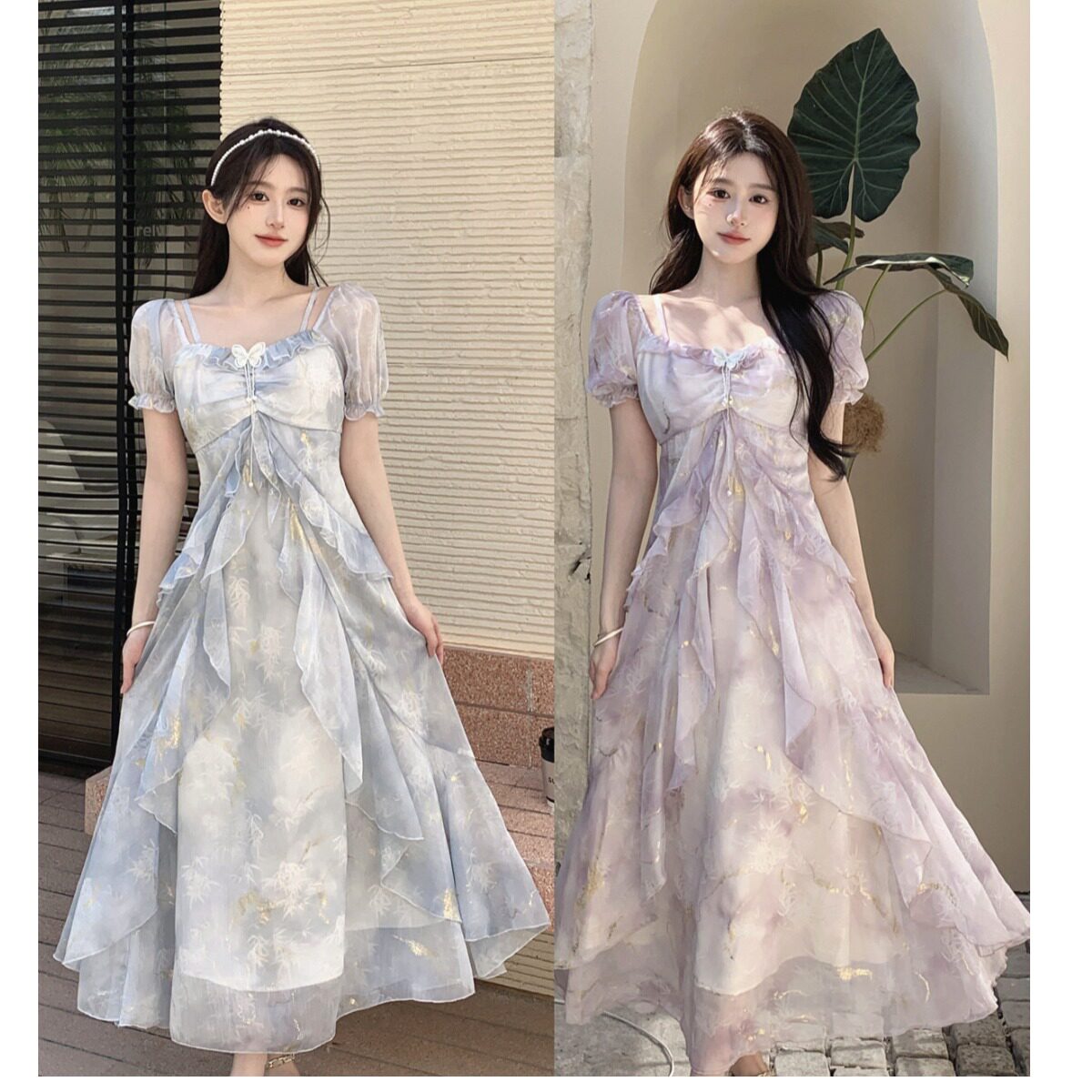 MM谢谢家大码法式短袖连衣裙女荷叶边吊带裙胖MM法式遮肚显瘦裙子