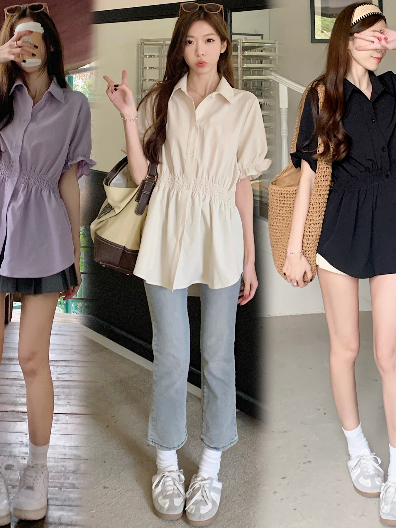 谢谢家收腰遮肚衬衫宽松