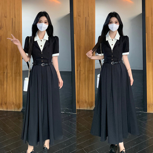 MM谢谢家大码女装新款法式小香风黑色连衣裙胖妹妹高级感显瘦裙子