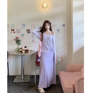 漏肩防晒罩衫 紫色吊带连衣裙薄款 两件套女设计感 女装 MM谢谢家大码