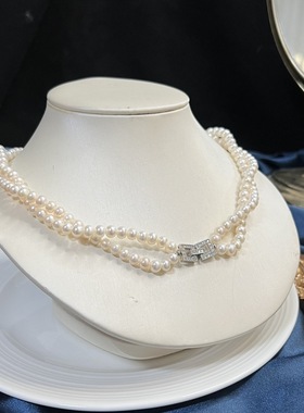 双层麻花项链5-6MM近圆强光微瑕天然高品质淡水珍珠45CM