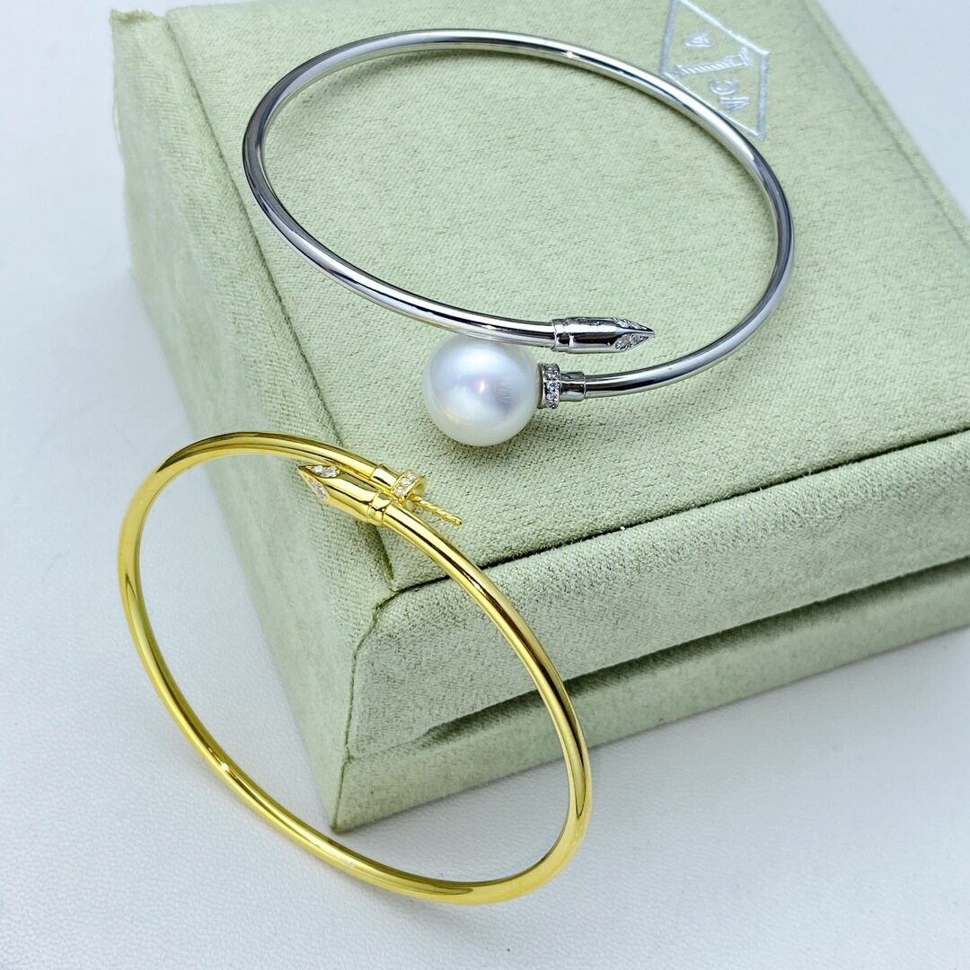 s925纯银手镯 简约时尚 k金工艺 珍珠点位:8-12mm