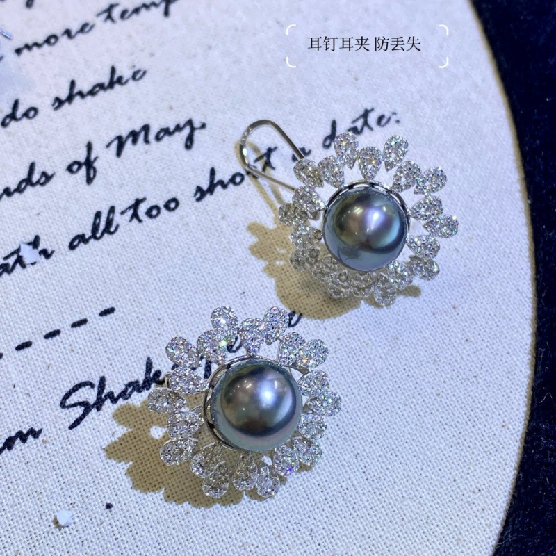 S925银烟火海水珍珠耳钉耳夹款9-