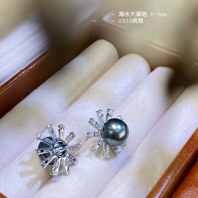 S925银烟花海水珍珠耳钉高级时尚