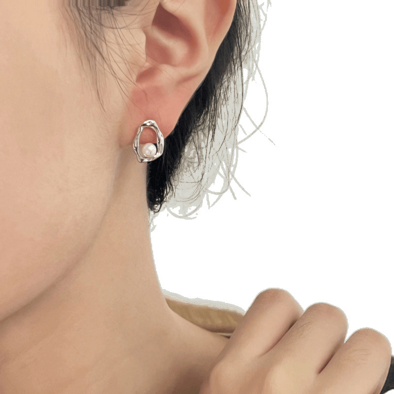 S925银白珍珠耳钉简约耳饰淡水