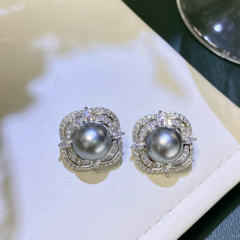 通体s925银四叶草叶海水珍珠耳钉