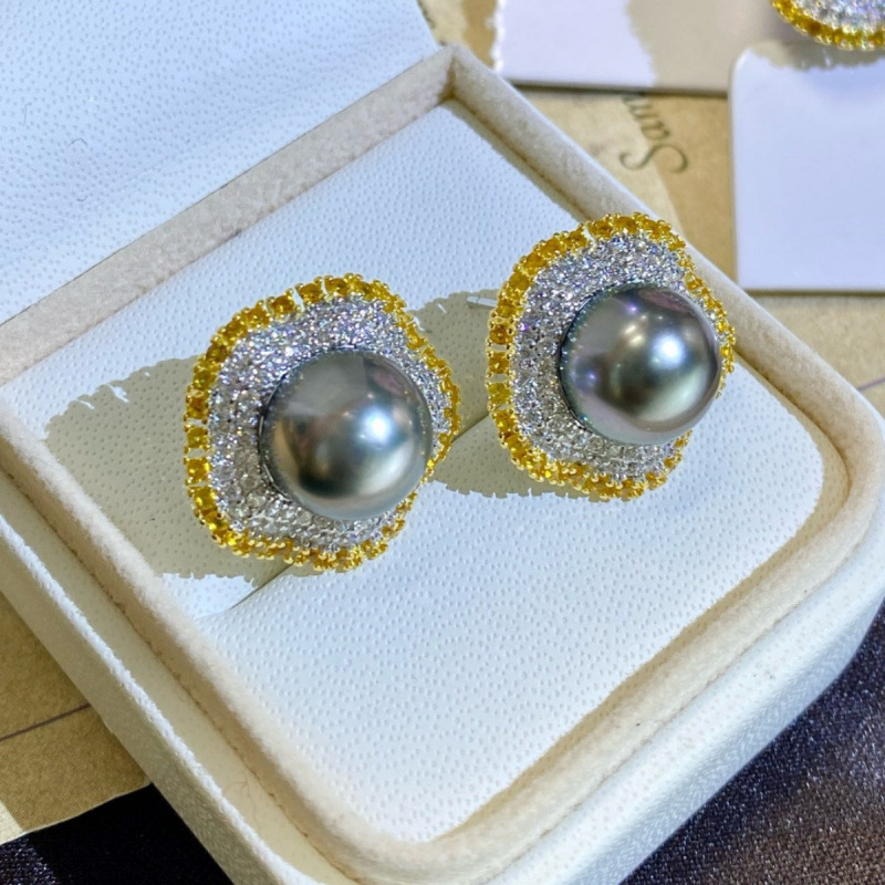 S925银花型海水珍珠耳饰10-11mm