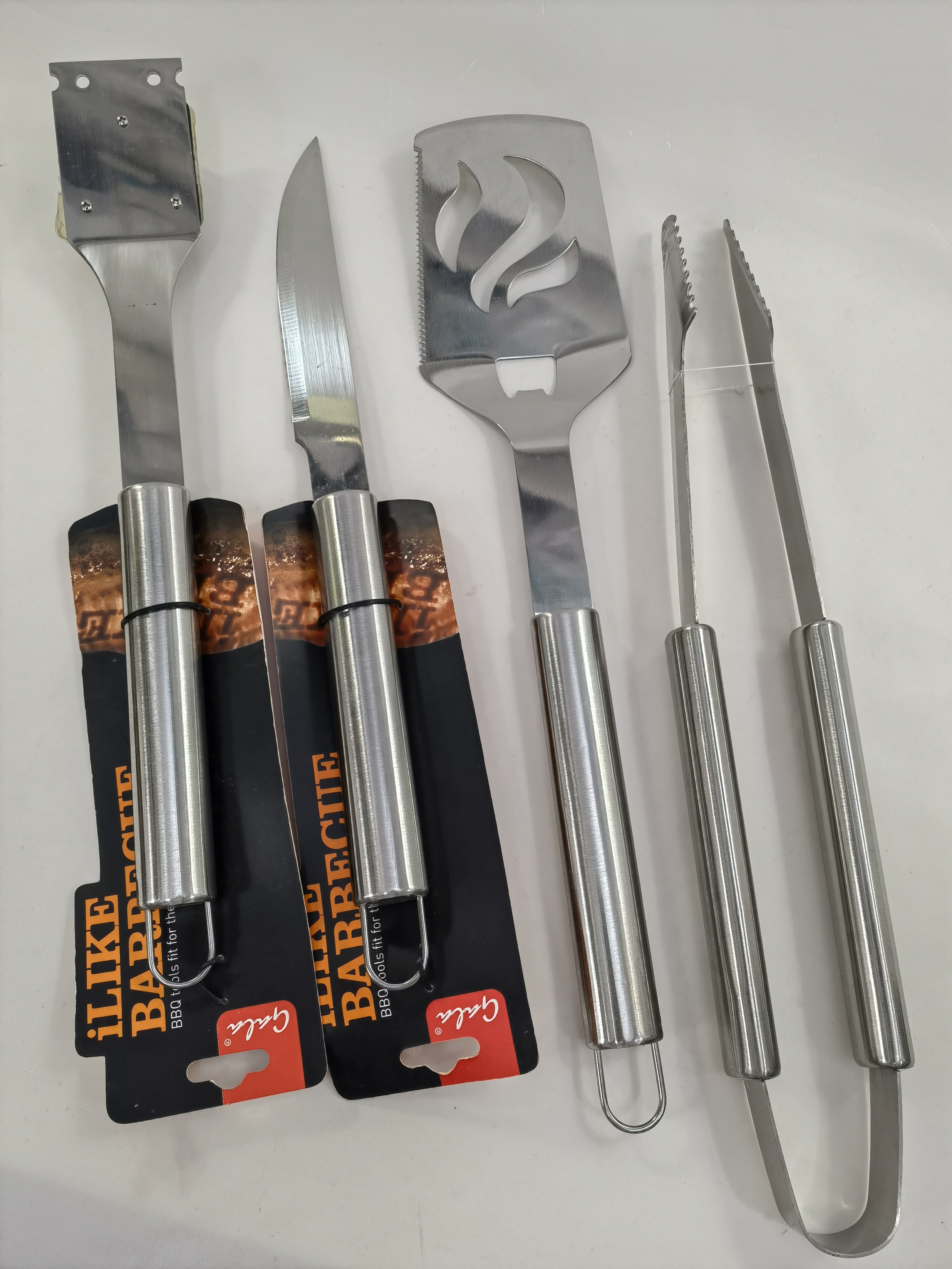 微瑕粗钢柄BBQ烧烤工具套装食物夹烧烤切铲肉铜丝刷肉叉壁炉铲夹