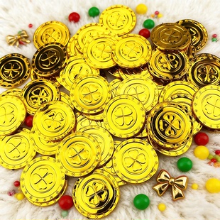 金色四叶草金币道具圣帕特里克节派对装饰绿币幸运许愿币儿童玩具