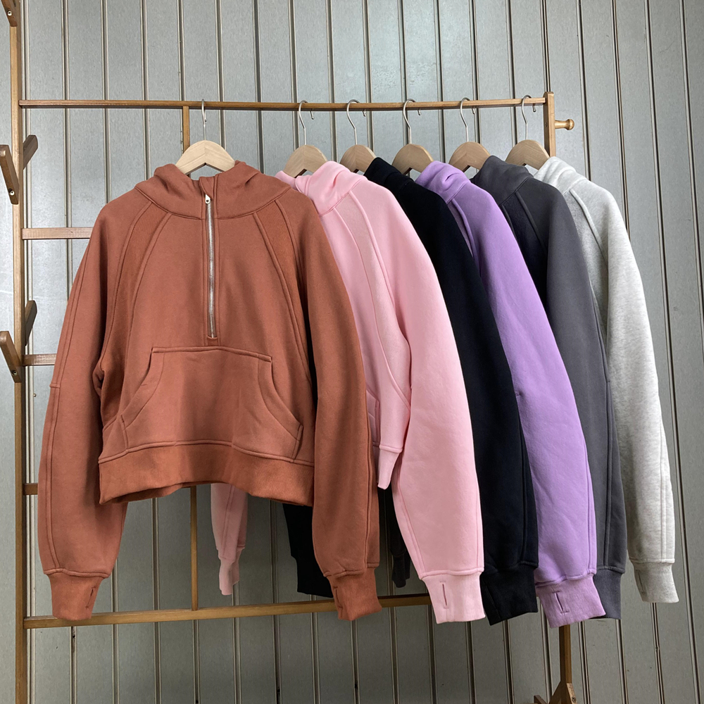 专柜同款 Scuba冬季半拉链瑜伽服宽松连帽加绒卫衣跑步健身运动服