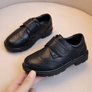 男童小皮鞋英伦风2025春软底小学生黑色表演出女童真皮学院风单鞋