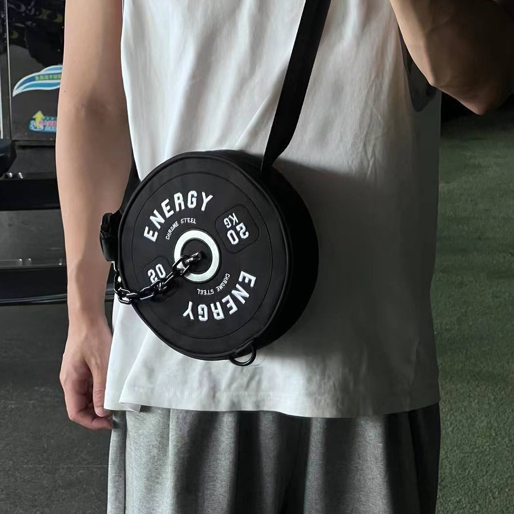 语罐头原创引体向上哑铃杠铃片创意健身百搭负重训练腰包斜挎包