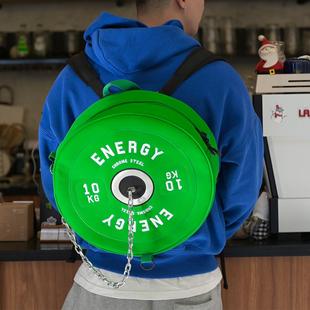 原创正版引体哑铃杠铃片创意健身百搭防水飞盘收纳训练斜挎背包