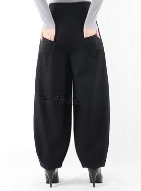 天香缘冬季高腰毛呢灯笼裤休闲百搭女裤阔腿花苞裤水兵舞裤01836