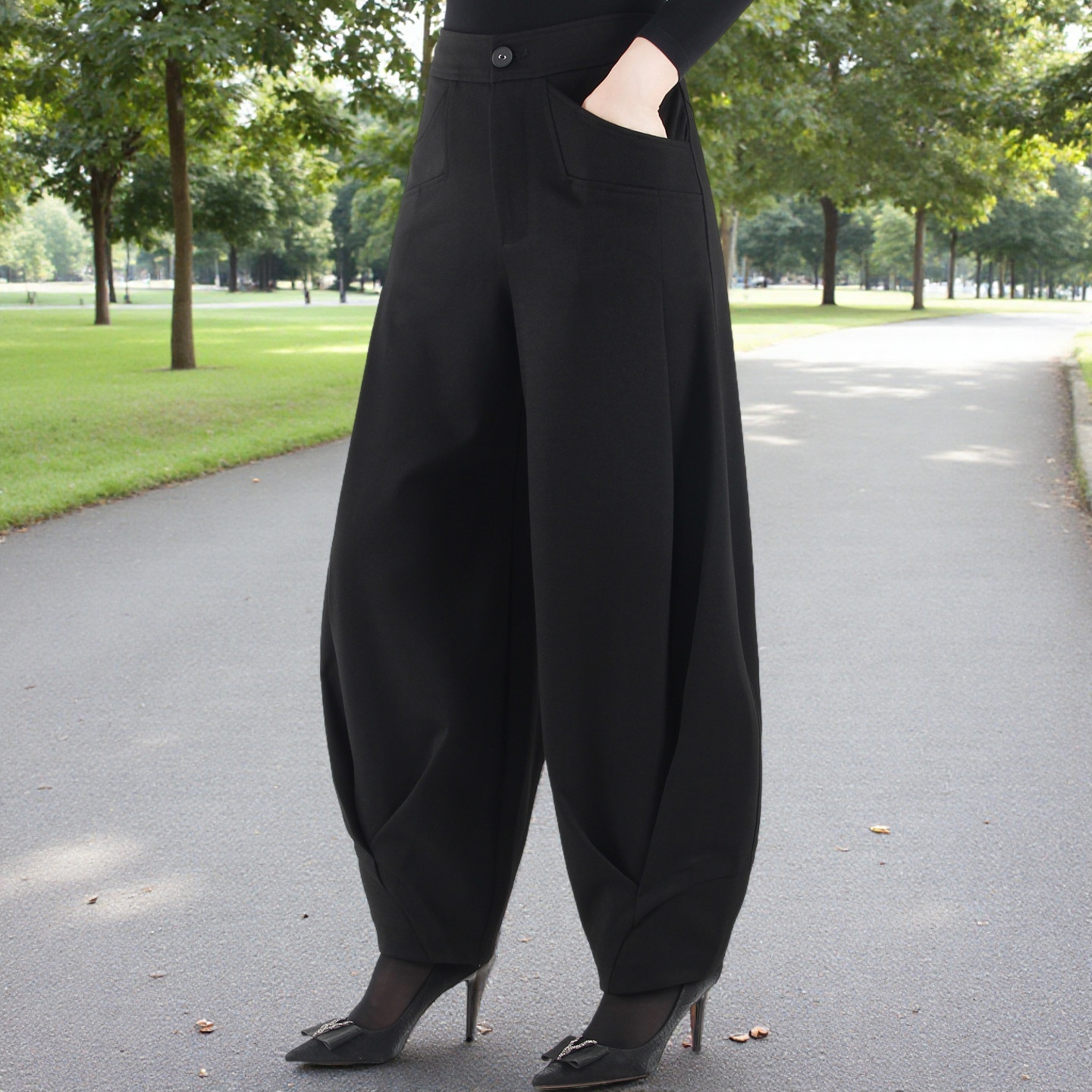 天香缘高腰百搭女哈伦灯笼裤长裤