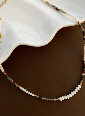 彩色串珠锁骨链轻奢小众高级感