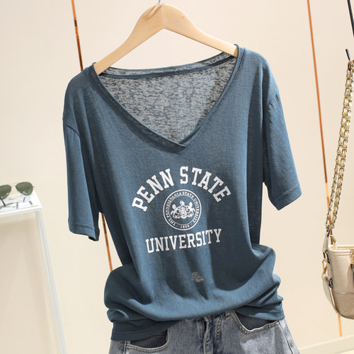 短袖V领百搭减龄显瘦雪花棉T恤