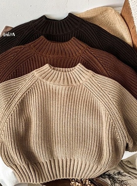 粗针毛衣男女2023新亲子宝半高韩版儿童加厚领洋气打底针织衫冬装