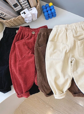 儿童裤子春秋百搭灯芯绒亲子童洋气休闲裤2023韩版时尚男童长裤