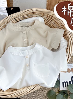 麻短袖衬衣男式夏装童日系薄款上衣女童夏儿童棉季白色衬衫宝宝中