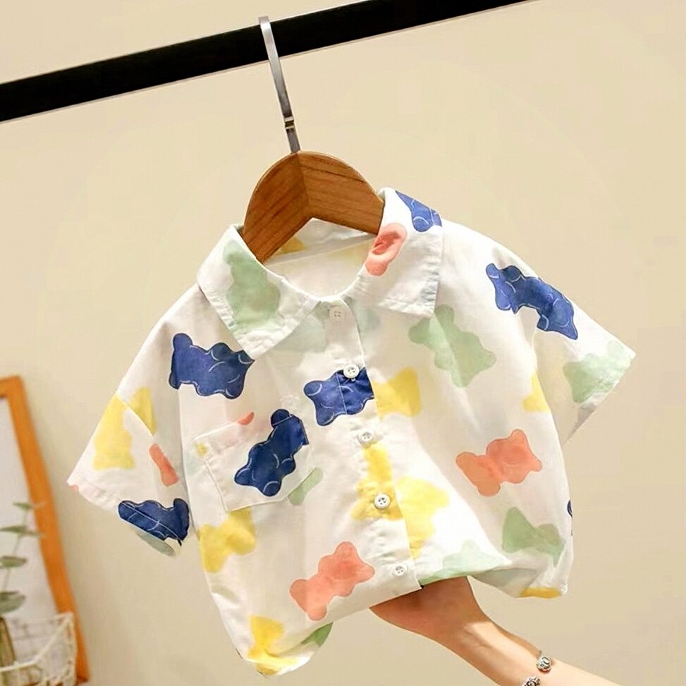衫夏款2023新款中小童宝男童短袖衬宝薄款衬衣儿童短袖洋气小童潮
