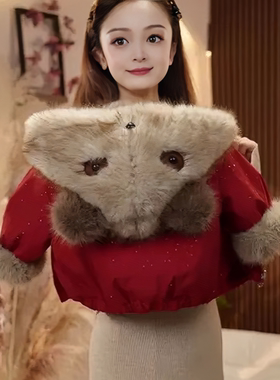 【原版实体店品质】亲子装加厚亮丝卡通欧美风女童外套新款红色