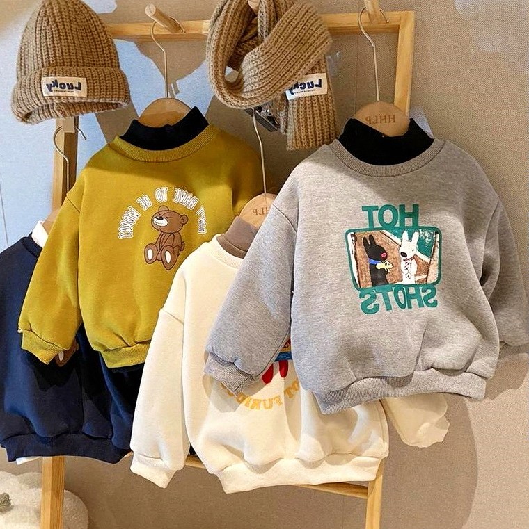 2023新款冬装加绒加厚亲子可时尚卡通印花宽松衣绒衫女童韩版儿