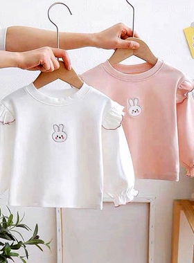 2023春秋新款婴儿打底衫时尚白色4粉色女宝宝长袖恤1岁女宝上衣潮