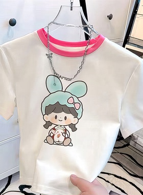 纯棉短袖白色T搭洋气夏季时尚-AQX男女百宝宝衣服小童2024新款527