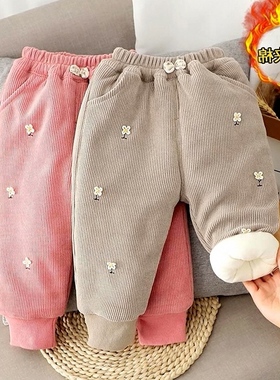 冬季加绒加厚一条过冬儿亲子女童裤子宝宝加绒裤子外穿三层夹棉