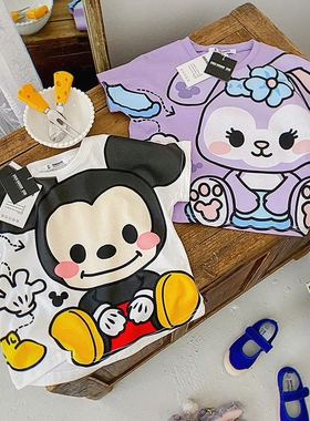 夏装2022新款洋气宝宝可爱儿童短袖t恤卡通韩版女童紫色半袖上衣