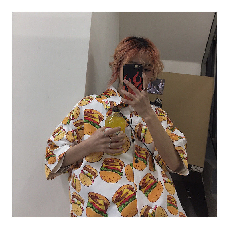 Tiamat 19ss童趣印花衬衫 夏日度假汉堡印花百搭宽松出游短袖男女|ruв категории Женская одежда, рубашка - от Buy2taobao.com для оказания профессиональной услуги покупки агента Taobao
