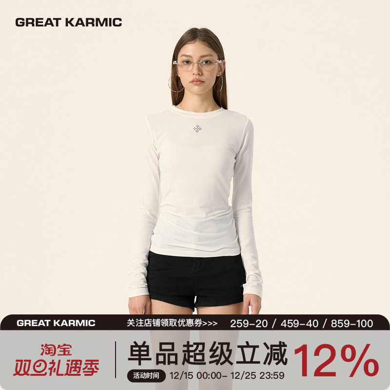 GREATKARMIC 十字箭基础长袖t恤女弹力显瘦辣妹内搭打底上衣GRKC