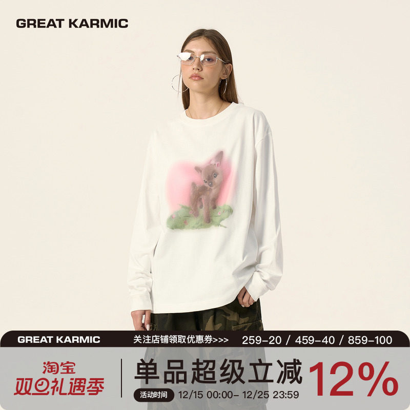 GREATKARMIC 幻境小鹿长袖T恤潮流新品数码印花百搭打底上衣GRKC