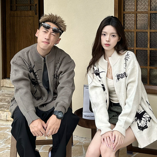 毛衣男女慵懒风情侣上衣外套秋冬 GRKC吉尔卡克达芬奇手稿针织开衫