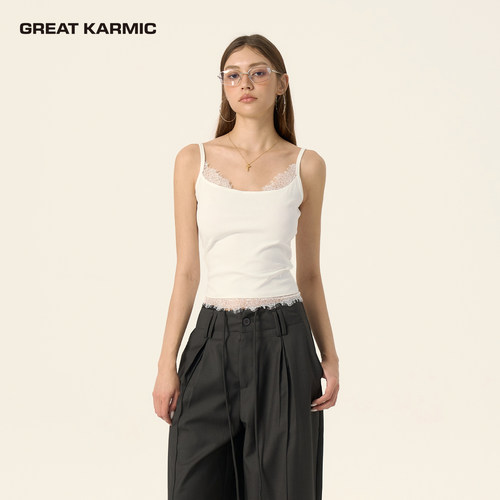 GREATKARMIC 蕾丝边拼接吊带背心夏季辣妹薄款弹力修身上衣GRKC