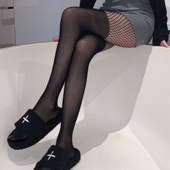 网袜女夏季 渔网袜黑丝袜 美腿打底连裤 密纹中长筒薄款 ins性感修身