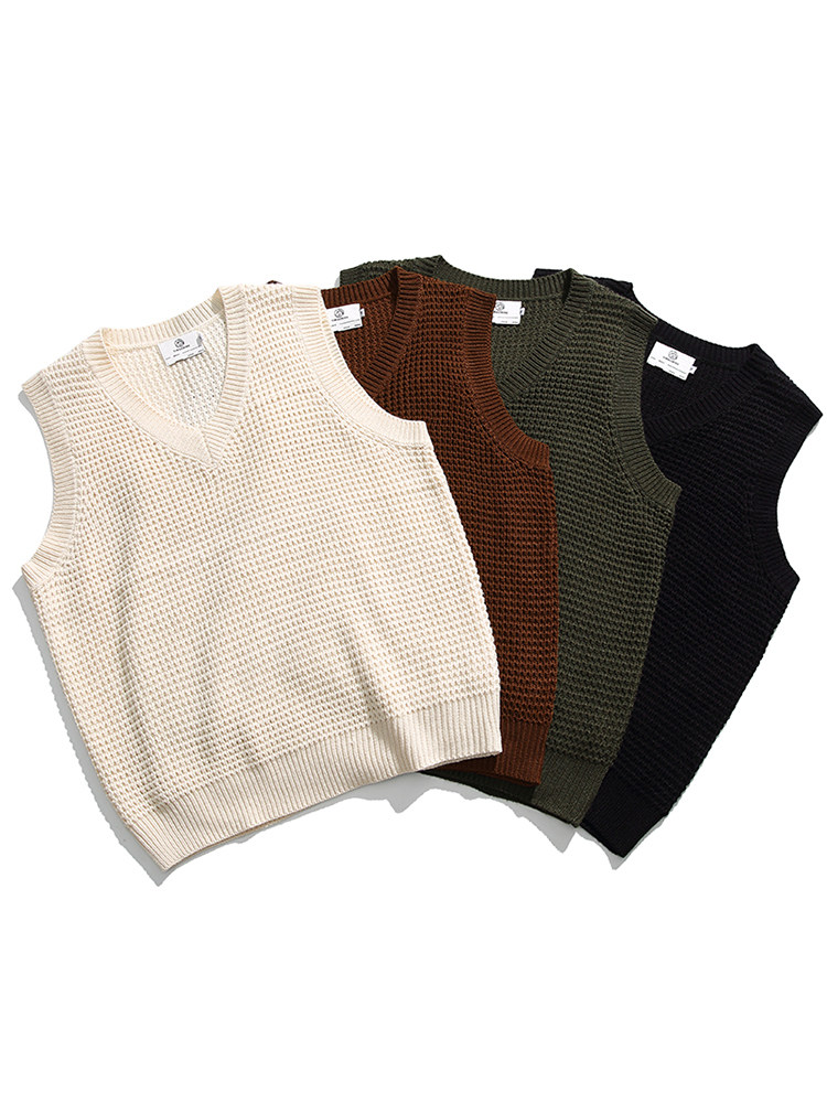 LAZY DAY 오리지널 남성 의류 세트 일본 단색 니트 조끼 남성용 봄 가을 느슨한 스웨터 조끼