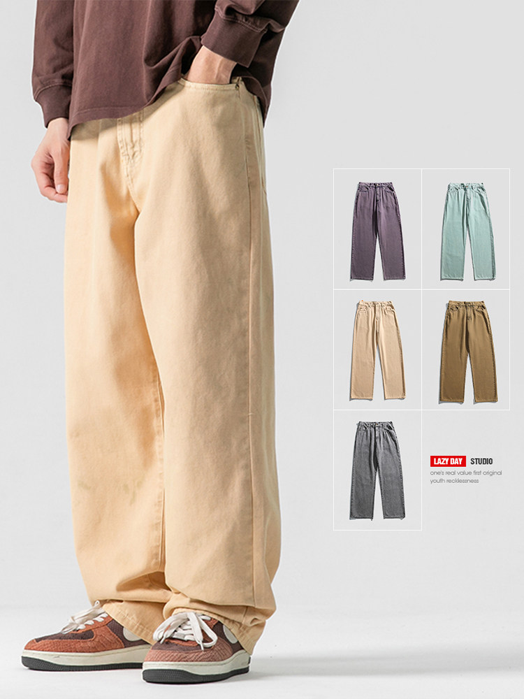 LAZY DAY 오리지널 남성복 완전 세트 아메리칸 캐주얼 라벨 솔리드 컬러 가죽 재킷 남성 삼방 재킷