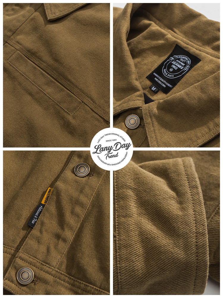 LAZY DAY 오리지널 남성 의류 세트 일본 복고풍 단색 작업복 캐주얼 옷깃 재킷 남성 재킷