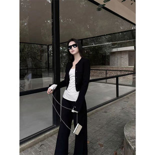 5werkwen古早小香春秋外套女立领短款夹克黑色修身长袖拼接上衣潮