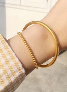 古法传承24K黄金手镯女士两世欢幸运莲蓬手链999仿素金转运珠手串