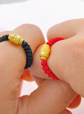 本命年转运珠纯金色戒指情侣